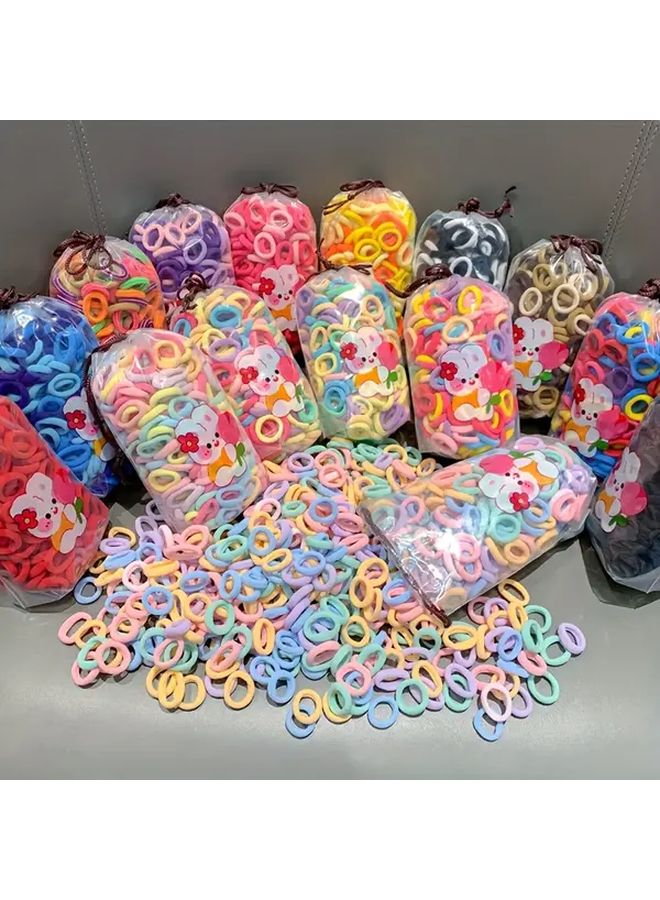 300pcs Ice Cream Color High Elasticity Towel Hair Ties With Printed Drawstring Bag - Image 1